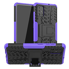 Silikon Hülle Handyhülle und Kunststoff Schutzhülle Hartschalen Tasche mit Ständer A01 für Samsung Galaxy A71 4G A715 Violett