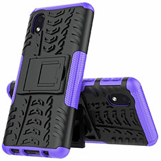 Silikon Hülle Handyhülle und Kunststoff Schutzhülle Hartschalen Tasche mit Ständer A01 für Samsung Galaxy M01 Core Violett