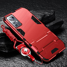 Silikon Hülle Handyhülle und Kunststoff Schutzhülle Hartschalen Tasche mit Ständer A01 für Xiaomi Mi 12 5G Rot