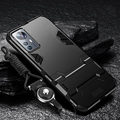 Silikon Hülle Handyhülle und Kunststoff Schutzhülle Hartschalen Tasche mit Ständer A01 für Xiaomi Mi 12S Pro 5G Schwarz
