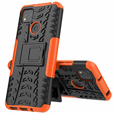 Silikon Hülle Handyhülle und Kunststoff Schutzhülle Hartschalen Tasche mit Ständer A01 für Xiaomi POCO C3 Orange