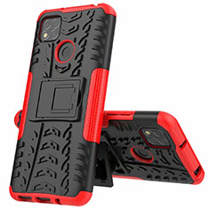 Silikon Hülle Handyhülle und Kunststoff Schutzhülle Hartschalen Tasche mit Ständer A01 für Xiaomi POCO C3 Rot