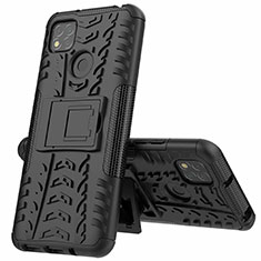 Silikon Hülle Handyhülle und Kunststoff Schutzhülle Hartschalen Tasche mit Ständer A01 für Xiaomi POCO C3 Schwarz