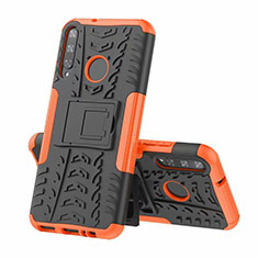Silikon Hülle Handyhülle und Kunststoff Schutzhülle Hartschalen Tasche mit Ständer A02 für Huawei P40 Lite E Orange