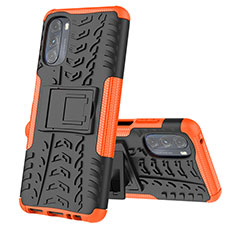 Silikon Hülle Handyhülle und Kunststoff Schutzhülle Hartschalen Tasche mit Ständer A02 für Motorola Moto G 5G (2022) Orange