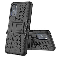 Silikon Hülle Handyhülle und Kunststoff Schutzhülle Hartschalen Tasche mit Ständer A02 für Motorola Moto G 5G (2022) Schwarz