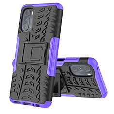 Silikon Hülle Handyhülle und Kunststoff Schutzhülle Hartschalen Tasche mit Ständer A02 für Motorola Moto G 5G (2022) Violett