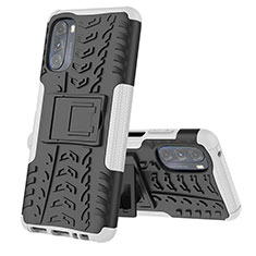 Silikon Hülle Handyhülle und Kunststoff Schutzhülle Hartschalen Tasche mit Ständer A02 für Motorola Moto G 5G (2022) Weiß