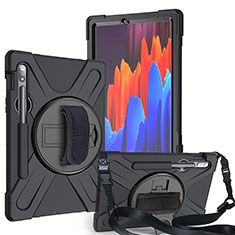 Silikon Hülle Handyhülle und Kunststoff Schutzhülle Hartschalen Tasche mit Ständer A02 für Samsung Galaxy Tab S7 11 Wi-Fi SM-T870 Schwarz