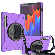 Silikon Hülle Handyhülle und Kunststoff Schutzhülle Hartschalen Tasche mit Ständer A02 für Samsung Galaxy Tab S7 11 Wi-Fi SM-T870 Violett