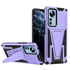 Silikon Hülle Handyhülle und Kunststoff Schutzhülle Hartschalen Tasche mit Ständer A02 für Xiaomi Mi 12 5G Violett
