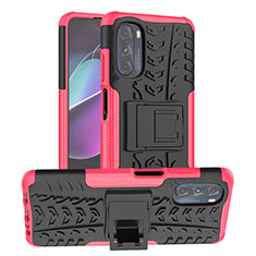 Silikon Hülle Handyhülle und Kunststoff Schutzhülle Hartschalen Tasche mit Ständer A03 für Motorola Moto G 5G (2022) Pink