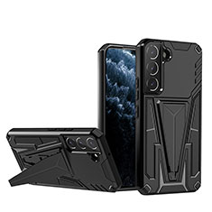 Silikon Hülle Handyhülle und Kunststoff Schutzhülle Hartschalen Tasche mit Ständer A03 für Samsung Galaxy S21 5G Schwarz