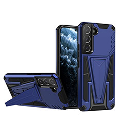 Silikon Hülle Handyhülle und Kunststoff Schutzhülle Hartschalen Tasche mit Ständer A03 für Samsung Galaxy S21 FE 5G Blau