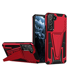 Silikon Hülle Handyhülle und Kunststoff Schutzhülle Hartschalen Tasche mit Ständer A03 für Samsung Galaxy S21 FE 5G Rot