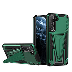 Silikon Hülle Handyhülle und Kunststoff Schutzhülle Hartschalen Tasche mit Ständer A03 für Samsung Galaxy S22 Plus 5G Grün