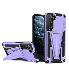 Silikon Hülle Handyhülle und Kunststoff Schutzhülle Hartschalen Tasche mit Ständer A03 für Samsung Galaxy S22 Plus 5G Violett