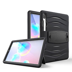 Silikon Hülle Handyhülle und Kunststoff Schutzhülle Hartschalen Tasche mit Ständer A03 für Samsung Galaxy Tab S6 10.5 SM-T860 Schwarz