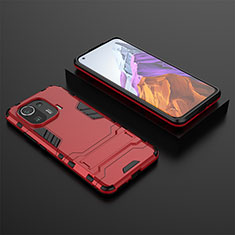 Silikon Hülle Handyhülle und Kunststoff Schutzhülle Hartschalen Tasche mit Ständer A03 für Xiaomi Mi 11 Pro 5G Rot