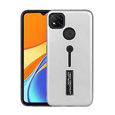 Silikon Hülle Handyhülle und Kunststoff Schutzhülle Hartschalen Tasche mit Ständer A03 für Xiaomi Redmi 9C Silber