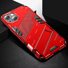 Silikon Hülle Handyhülle und Kunststoff Schutzhülle Hartschalen Tasche mit Ständer A05 für Apple iPhone 13 Rot