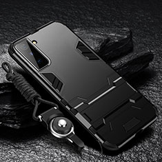 Silikon Hülle Handyhülle und Kunststoff Schutzhülle Hartschalen Tasche mit Ständer A05 für Samsung Galaxy S21 5G Schwarz
