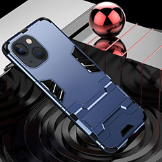 Silikon Hülle Handyhülle und Kunststoff Schutzhülle Hartschalen Tasche mit Ständer A06 für Apple iPhone 14 Blau