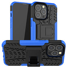 Silikon Hülle Handyhülle und Kunststoff Schutzhülle Hartschalen Tasche mit Ständer A07 für Apple iPhone 13 Pro Blau