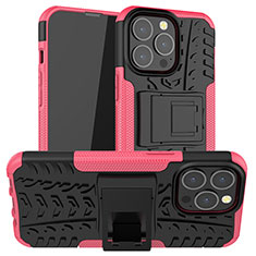 Silikon Hülle Handyhülle und Kunststoff Schutzhülle Hartschalen Tasche mit Ständer A07 für Apple iPhone 13 Pro Pink