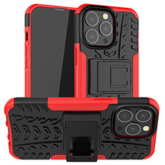 Silikon Hülle Handyhülle und Kunststoff Schutzhülle Hartschalen Tasche mit Ständer A07 für Apple iPhone 13 Pro Rot