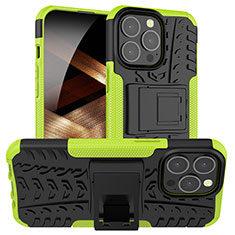 Silikon Hülle Handyhülle und Kunststoff Schutzhülle Hartschalen Tasche mit Ständer A07 für Apple iPhone 14 Pro Grün