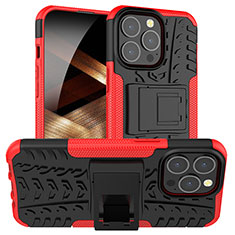 Silikon Hülle Handyhülle und Kunststoff Schutzhülle Hartschalen Tasche mit Ständer A07 für Apple iPhone 14 Pro Max Rot
