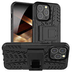 Silikon Hülle Handyhülle und Kunststoff Schutzhülle Hartschalen Tasche mit Ständer A07 für Apple iPhone 14 Pro Max Schwarz