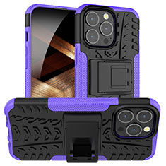 Silikon Hülle Handyhülle und Kunststoff Schutzhülle Hartschalen Tasche mit Ständer A07 für Apple iPhone 14 Pro Max Violett