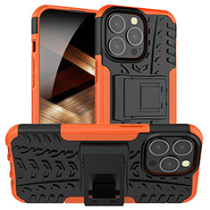 Silikon Hülle Handyhülle und Kunststoff Schutzhülle Hartschalen Tasche mit Ständer A07 für Apple iPhone 14 Pro Orange