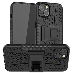 Silikon Hülle Handyhülle und Kunststoff Schutzhülle Hartschalen Tasche mit Ständer A07 für Apple iPhone 14 Schwarz