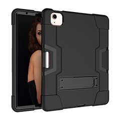 Silikon Hülle Handyhülle und Kunststoff Schutzhülle Hartschalen Tasche mit Ständer für Apple iPad Air 10.9 (2020) Schwarz