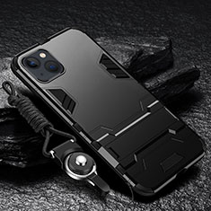 Silikon Hülle Handyhülle und Kunststoff Schutzhülle Hartschalen Tasche mit Ständer für Apple iPhone 14 Plus Schwarz