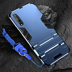 Silikon Hülle Handyhülle und Kunststoff Schutzhülle Hartschalen Tasche mit Ständer für Huawei P smart S Blau