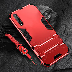 Silikon Hülle Handyhülle und Kunststoff Schutzhülle Hartschalen Tasche mit Ständer für Huawei P smart S Rot
