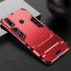 Silikon Hülle Handyhülle und Kunststoff Schutzhülle Hartschalen Tasche mit Ständer für Huawei Y8s Rot