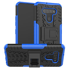 Silikon Hülle Handyhülle und Kunststoff Schutzhülle Hartschalen Tasche mit Ständer für LG K51 Blau