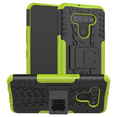 Silikon Hülle Handyhülle und Kunststoff Schutzhülle Hartschalen Tasche mit Ständer für LG K51 Grün