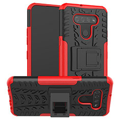 Silikon Hülle Handyhülle und Kunststoff Schutzhülle Hartschalen Tasche mit Ständer für LG K51 Rot