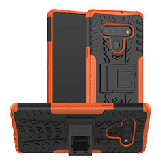 Silikon Hülle Handyhülle und Kunststoff Schutzhülle Hartschalen Tasche mit Ständer für LG Stylo 6 Orange