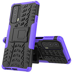 Silikon Hülle Handyhülle und Kunststoff Schutzhülle Hartschalen Tasche mit Ständer für Motorola Moto Edge 20 5G Violett