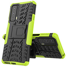 Silikon Hülle Handyhülle und Kunststoff Schutzhülle Hartschalen Tasche mit Ständer für Motorola Moto Edge Lite 5G Grün