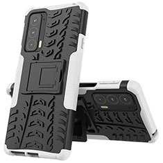 Silikon Hülle Handyhülle und Kunststoff Schutzhülle Hartschalen Tasche mit Ständer für Motorola Moto Edge Lite 5G Weiß