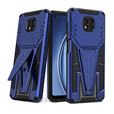 Silikon Hülle Handyhülle und Kunststoff Schutzhülle Hartschalen Tasche mit Ständer für Motorola Moto G Power (2021) Blau