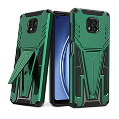 Silikon Hülle Handyhülle und Kunststoff Schutzhülle Hartschalen Tasche mit Ständer für Motorola Moto G Power (2021) Grün